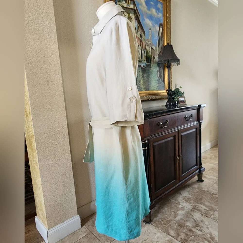 J. McLaughlin Beige and Teal Linen Knee Length Dress XS - Picture 8 of 11